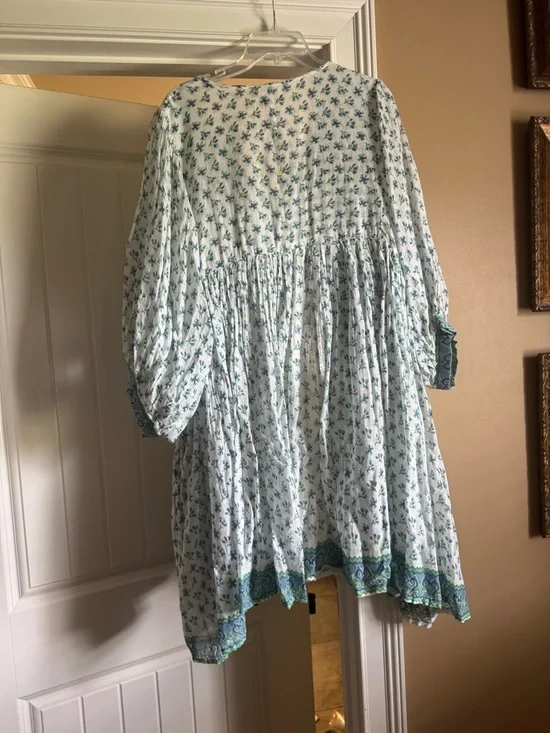 Daughters of India Light Blue Floral Block print Tunic Dress - Picture 3 of 3